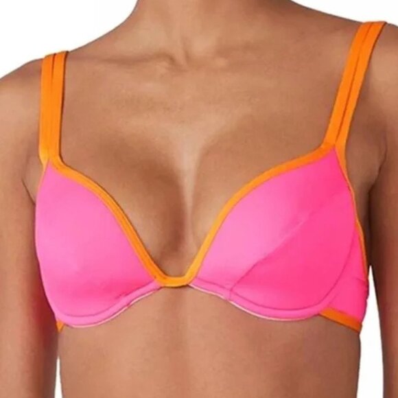 KATE SPADE NY Women's Underwire Contrast Trim Bikini Top Sz: L Radiant Pink - Picture 2 of 10